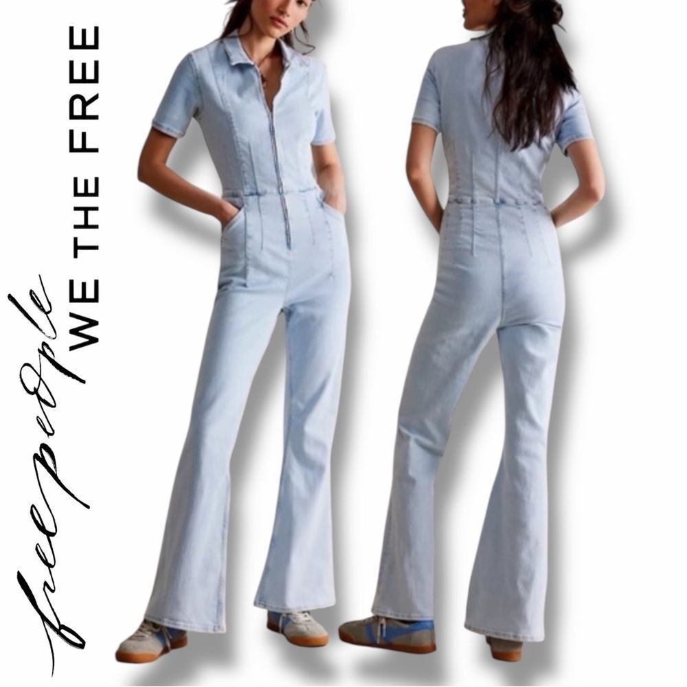 Free People/We the Free Women’s Jayde Flare Denim Jumpsuit in the Size X-Large
